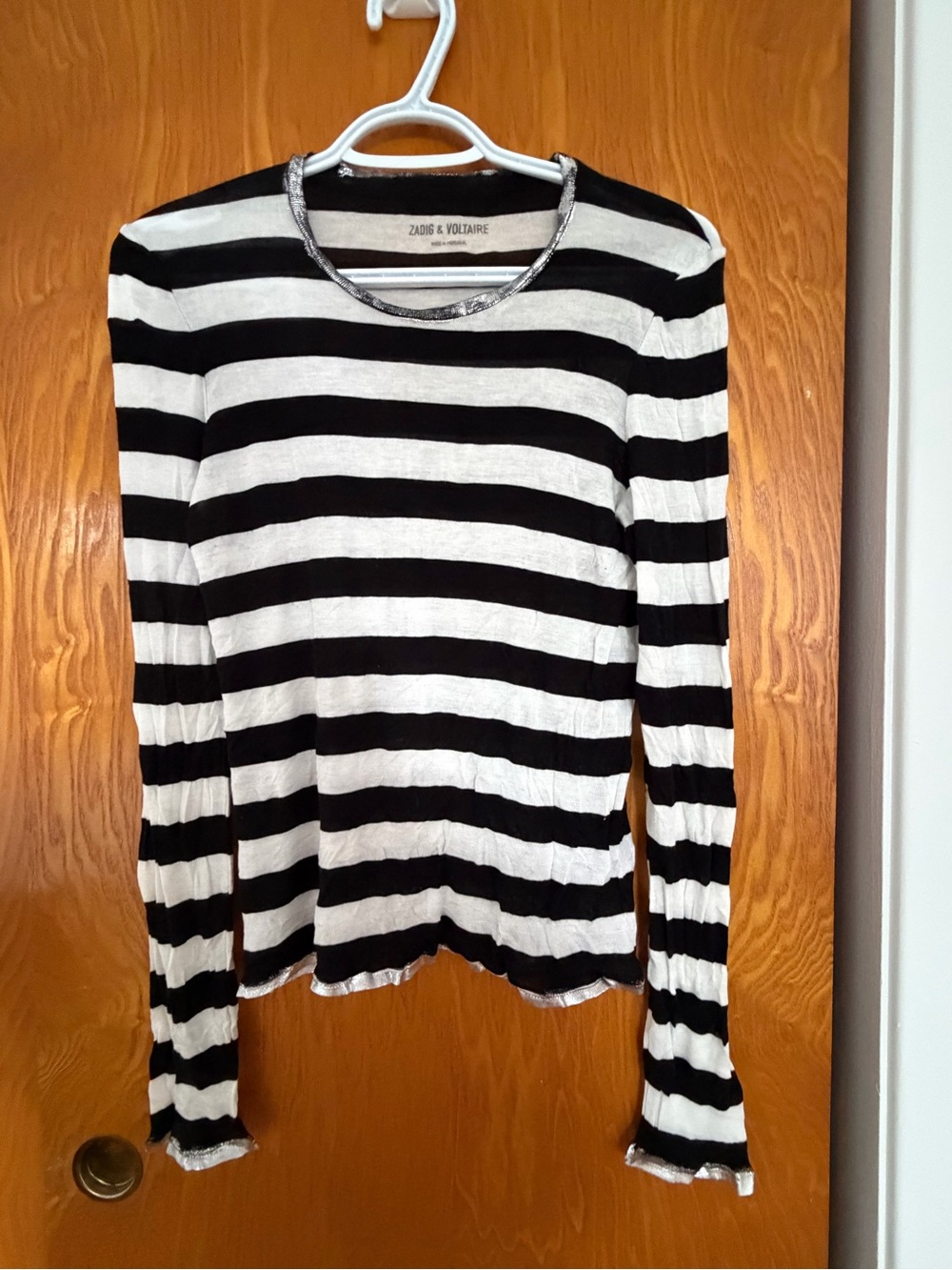Zadig & Voltaire Black & White Striped Long Sleeve Tee